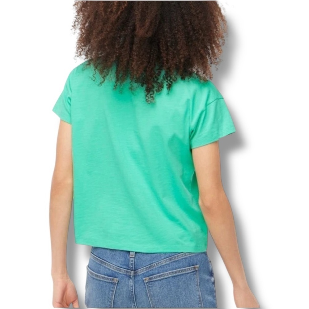 J. Crew Vibrant Light Teal Boxy Cropped Cotton Simple Short Sleeve Tee - Picture 2 of 16